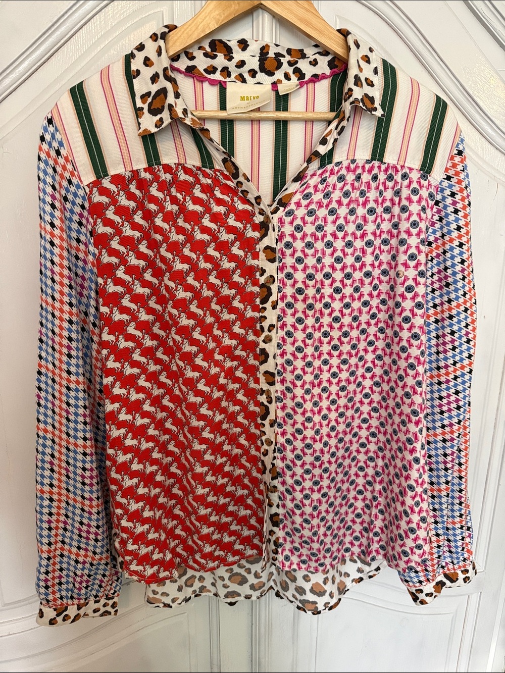 Maeve by Anthropologie Mixed Print Patchwork Blouse Maximalist Artsy Eclectic L